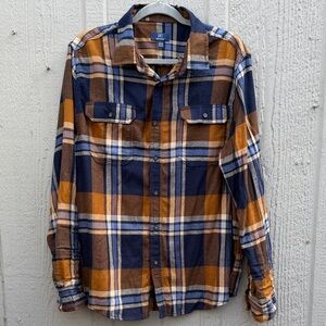 George Plaid Button-Up Shirt in Blue and Brown Size: L